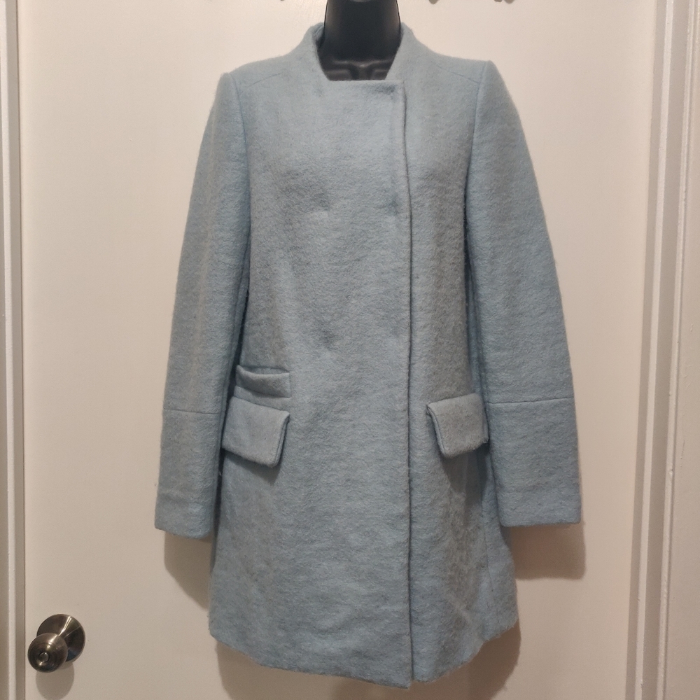 Zara trafaluc wool coat pale blue size XS